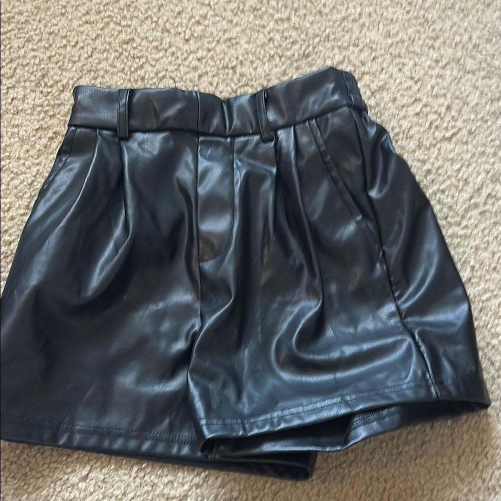 Black Leather Women Shorts
